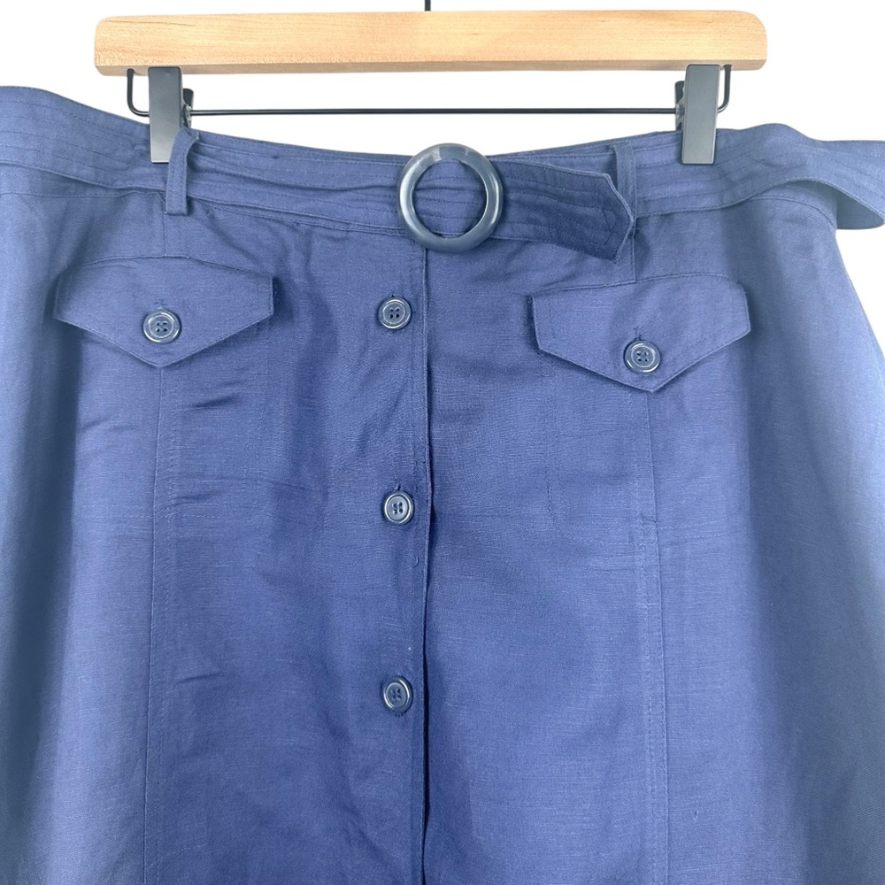 APPRAISAL Navy Blue Button Up Maxi Linen Blend Prarie Lined Skirt Womens Size 14 - Picture 3 of 15